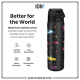 Leak Proof Slim Water Bottle, Stainless Steel, Spaceships, 20oz