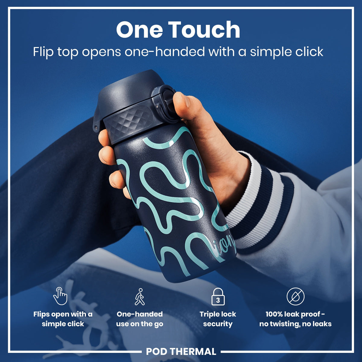 Leak Proof Thermal Steel Water Bottle, Insulated, Squiggly Line, 11oz