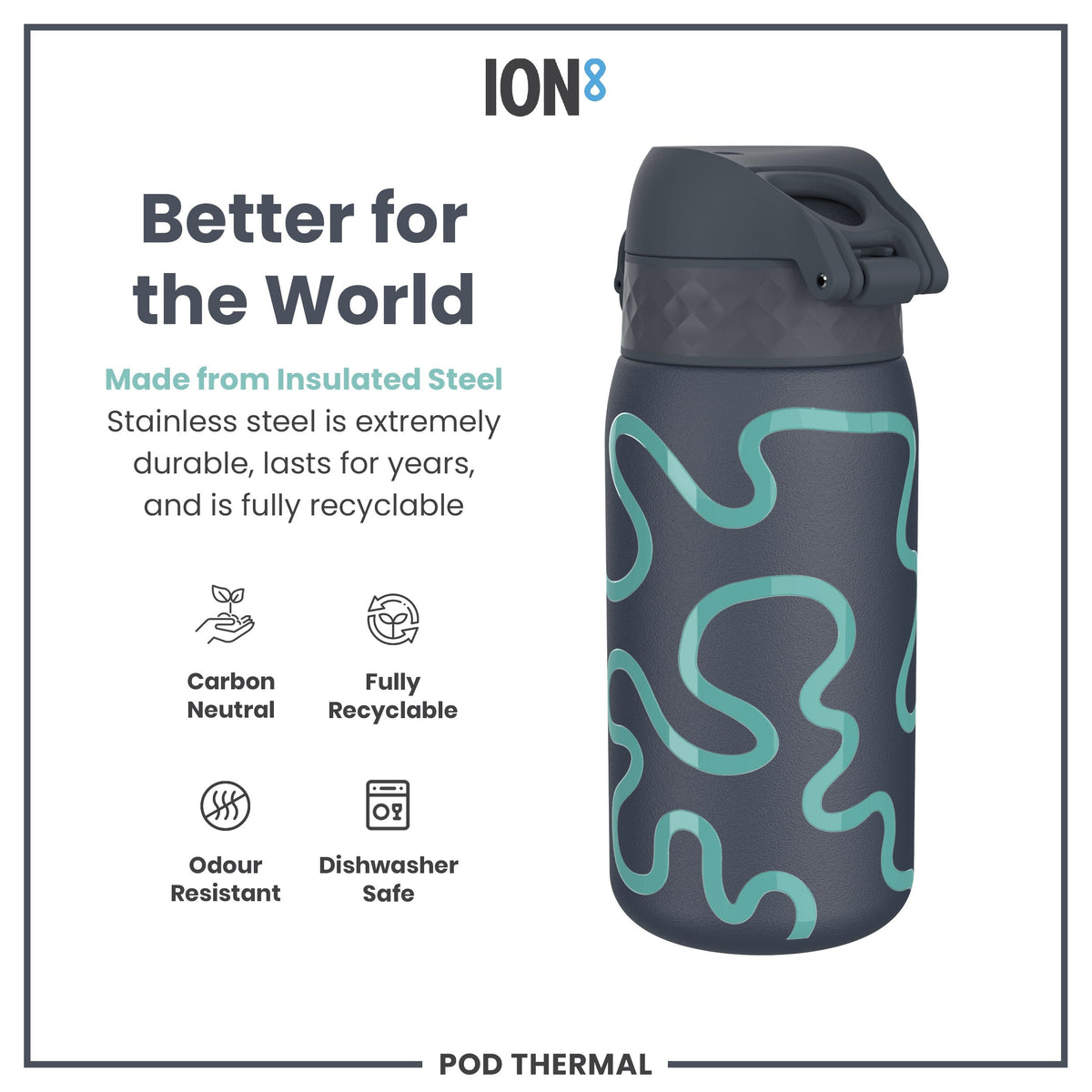 Leak Proof Thermal Steel Water Bottle, Insulated, Squiggly Line, 11oz