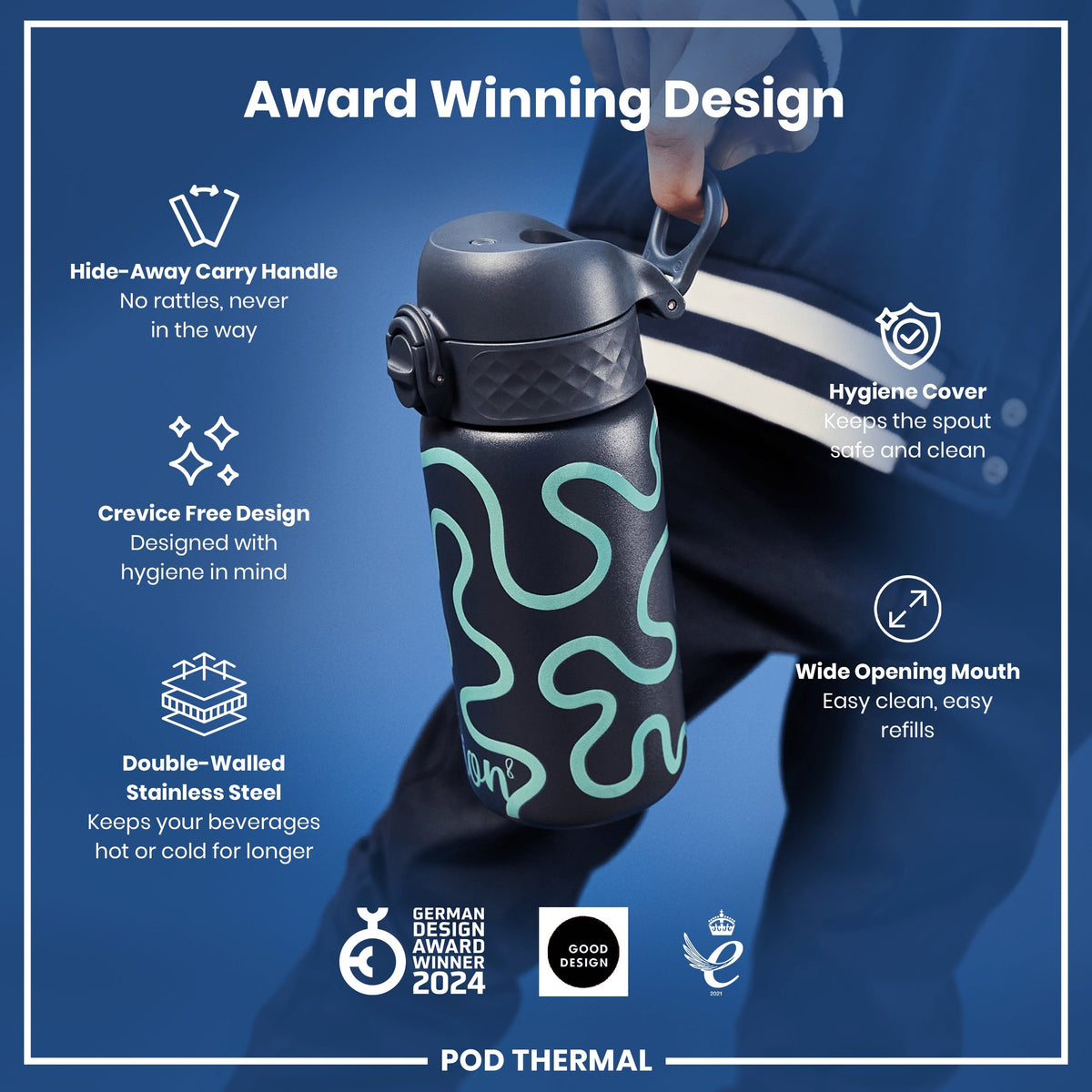 Leak Proof Thermal Steel Water Bottle, Insulated, Squiggly Line, 11oz