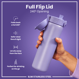 Leak Proof Slim Water Bottle, Stainless Steel, Light Purple, 20oz