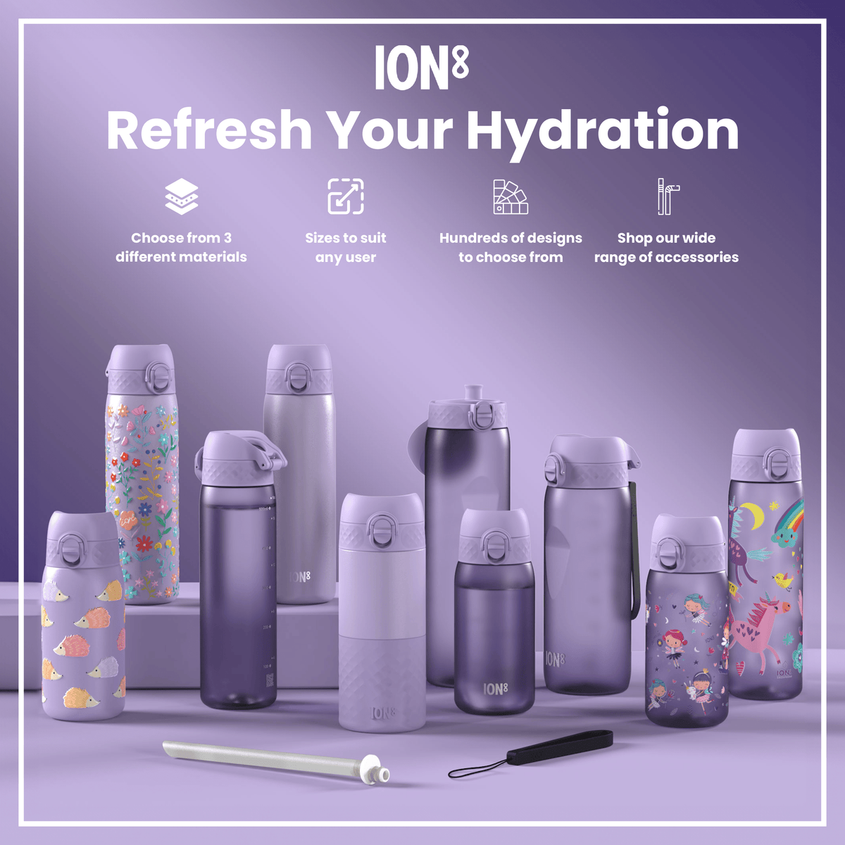 Leak Proof Slim Water Bottle, Stainless Steel, Light Purple, 20oz