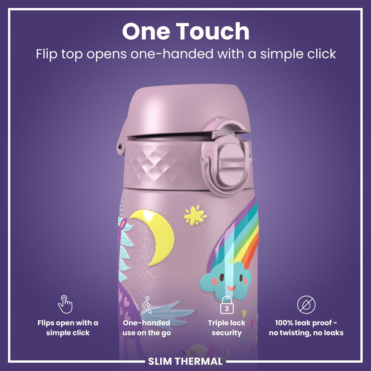 Leak Proof Slim Thermal Steel Water Bottle, Insulated, Unicorns, 17oz