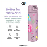 Leak Proof Slim Thermal Steel Water Bottle, Insulated, Unicorns, 17oz