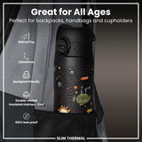 Leak Proof Slim Thermal Water Bottle, Insulated Steel, Spaceships, 17oz