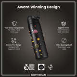 Leak Proof Slim Thermal Water Bottle, Insulated Steel, Spaceships, 17oz