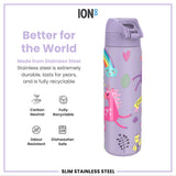 Leak Proof Slim Water Bottle, Stainless Steel, Purple Unicorns, 20oz