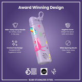 Leak Proof Slim Water Bottle, Stainless Steel, Purple Unicorns, 20oz