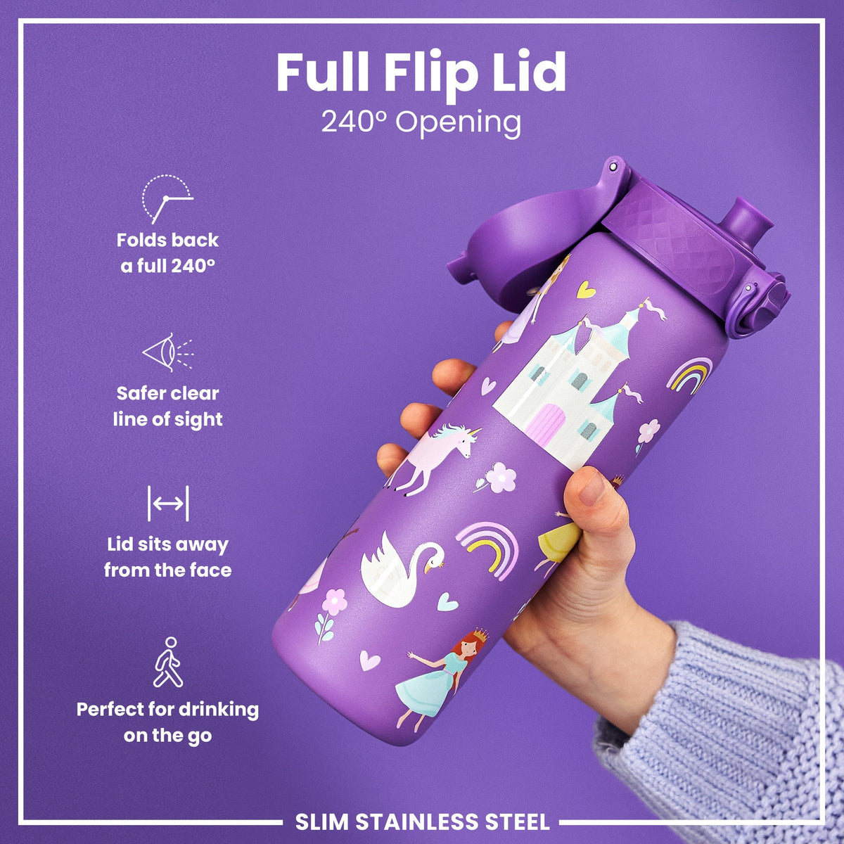 Leak Proof Slim Water Bottle, Stainless Steel, Princess, 20oz