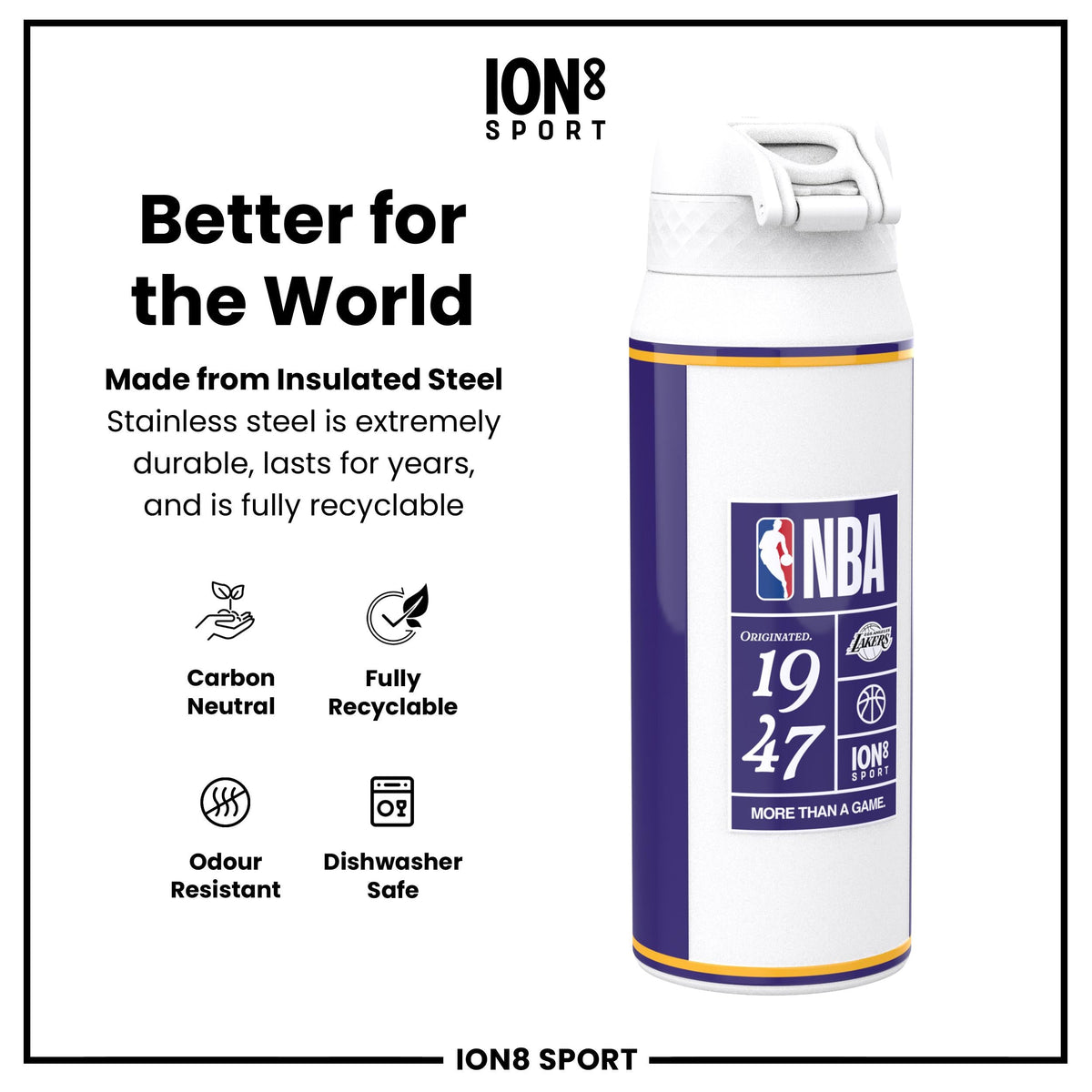 NBA x ION8, Insulated Steel Bottle, LA Lakers, 24oz