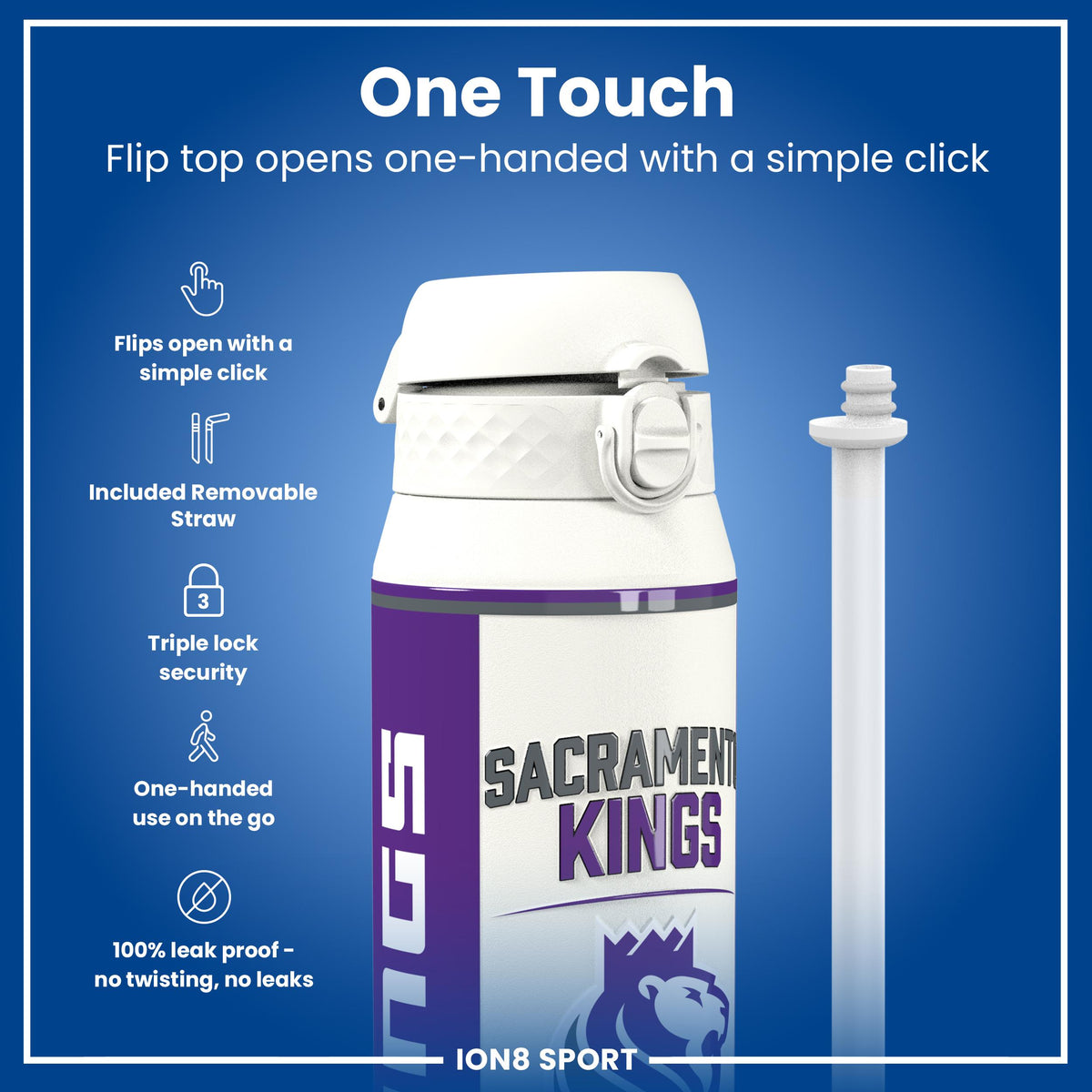 NBA x ION8, Insulated Steel Bottle, Sacramento Kings, 24oz