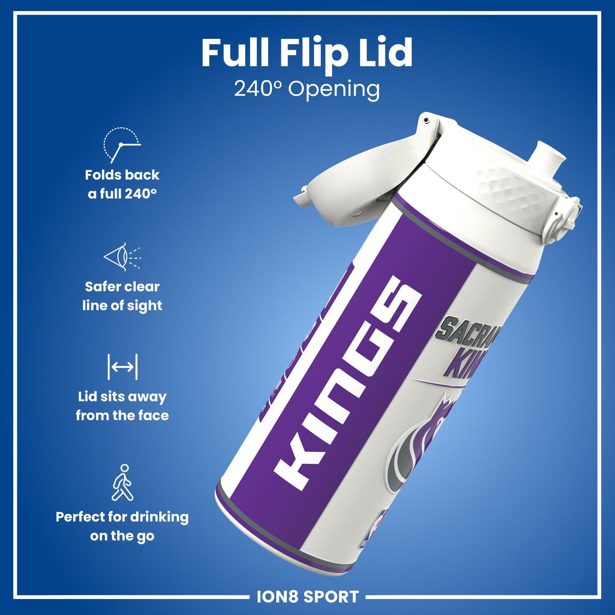 NBA x ION8, Insulated Steel Bottle, Sacramento Kings, 24oz