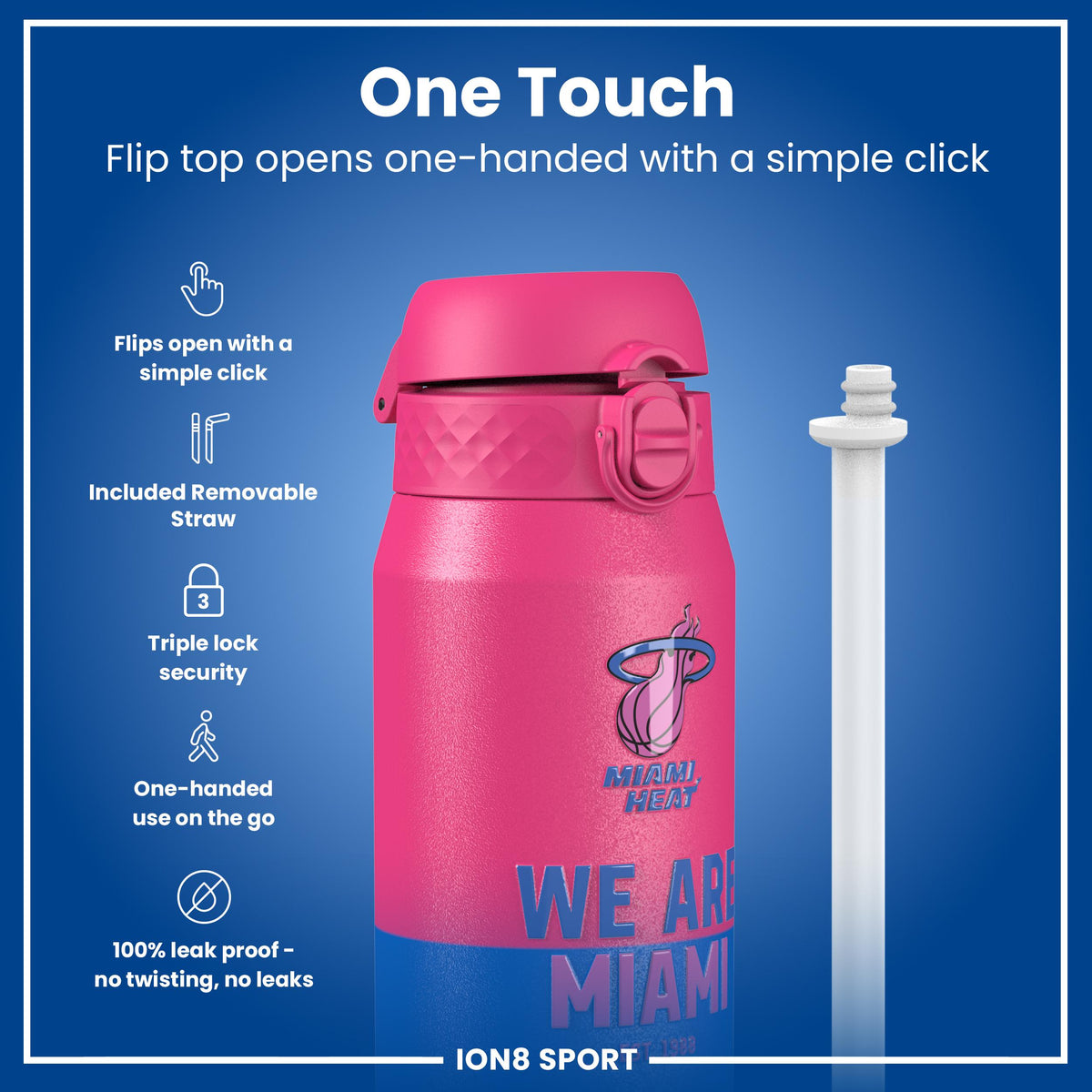 NBA x Ion8 Sports, Insulated Bottle, Miami Heat, 24oz