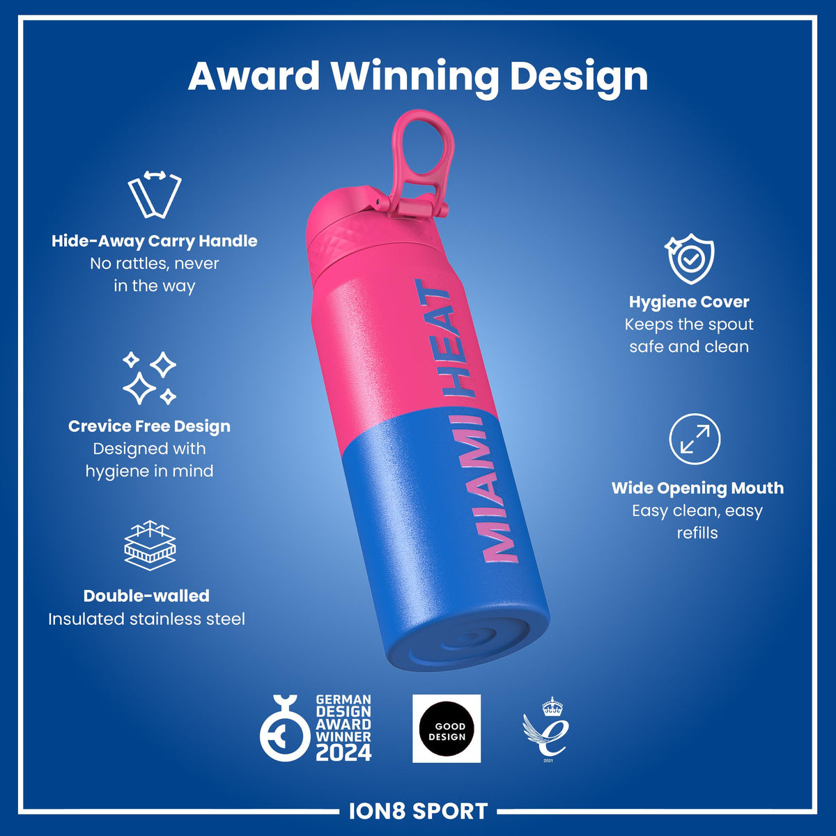NBA x Ion8 Sports, Insulated Bottle, Miami Heat, 24oz