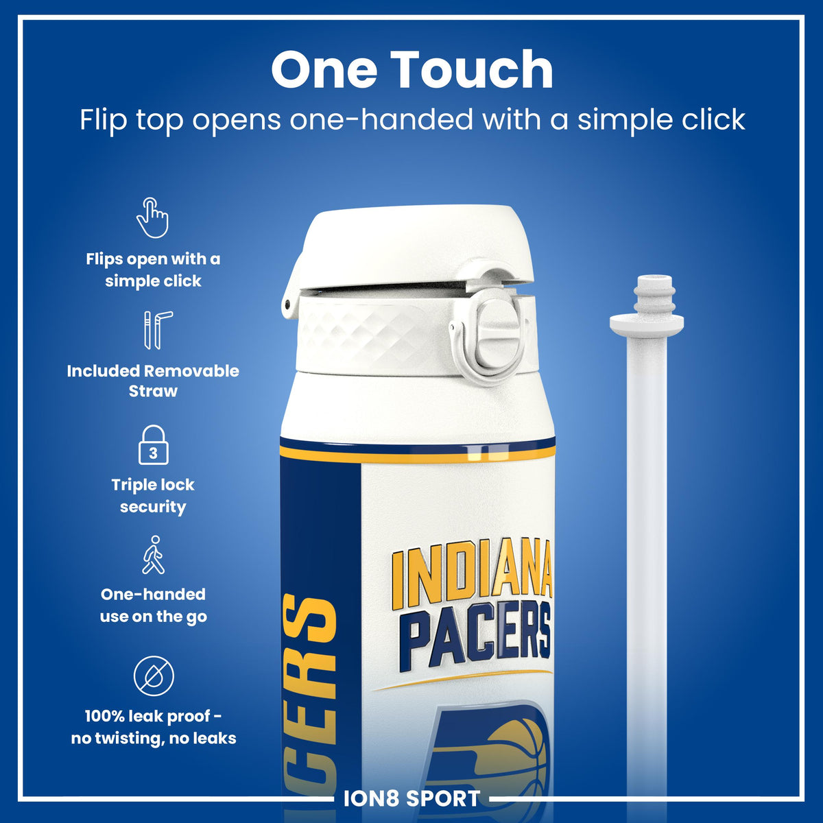 NBA x ION8, Insulated Steel Bottle, Indiana Pacers, 24oz
