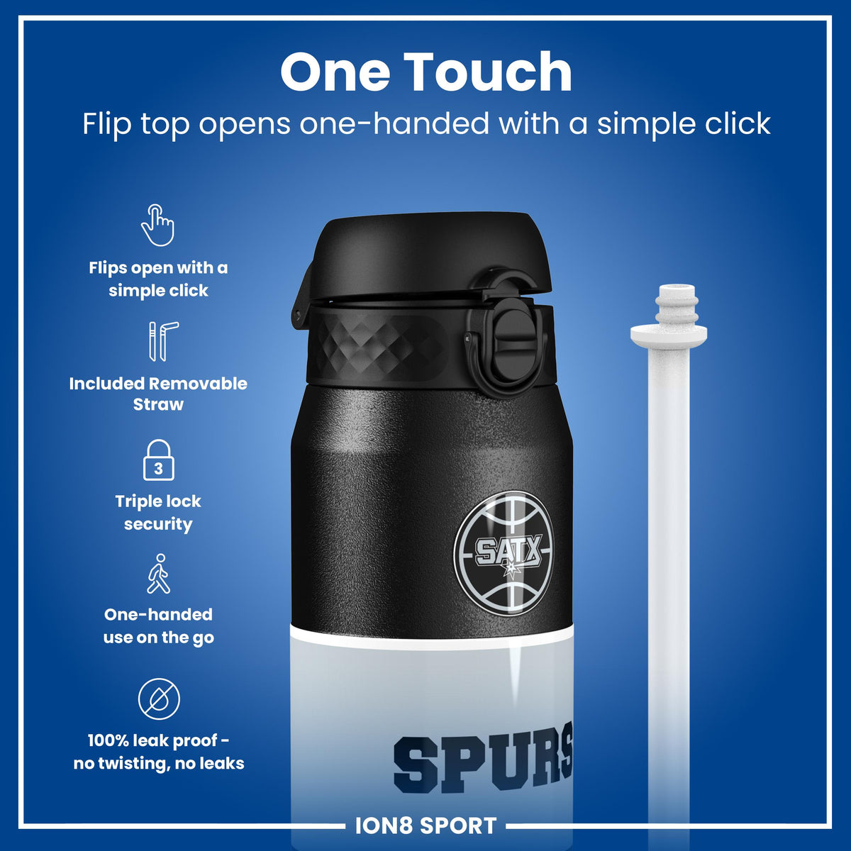 NBA x ION8, Insulated Steel Bottle, SA Spurs, 24oz