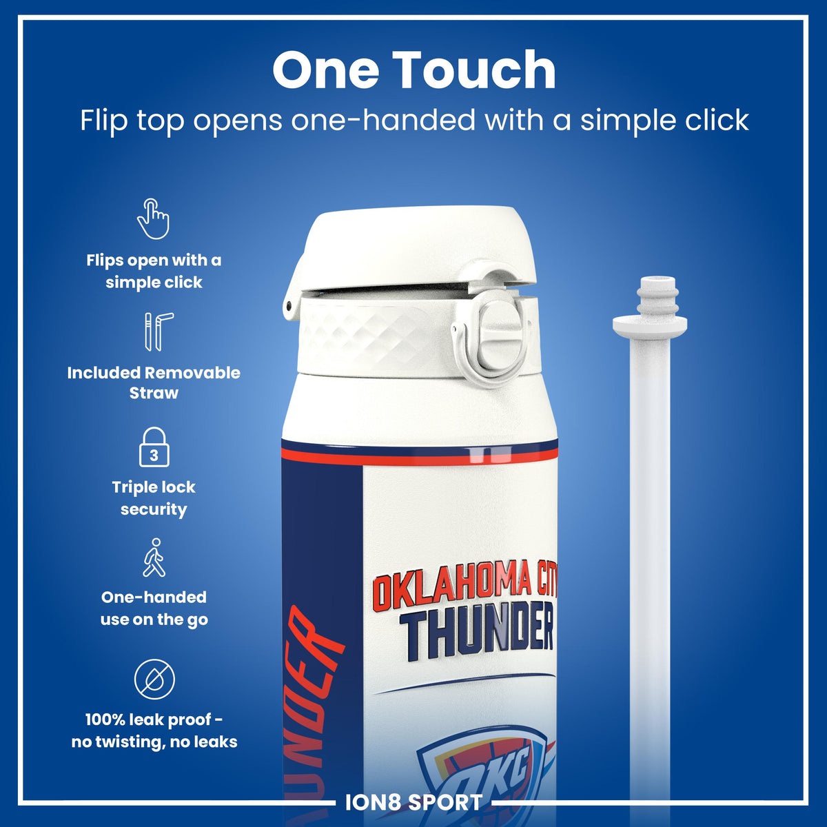 NBA x ION8, Insulated Steel Bottle, OK City Thunder, 24oz