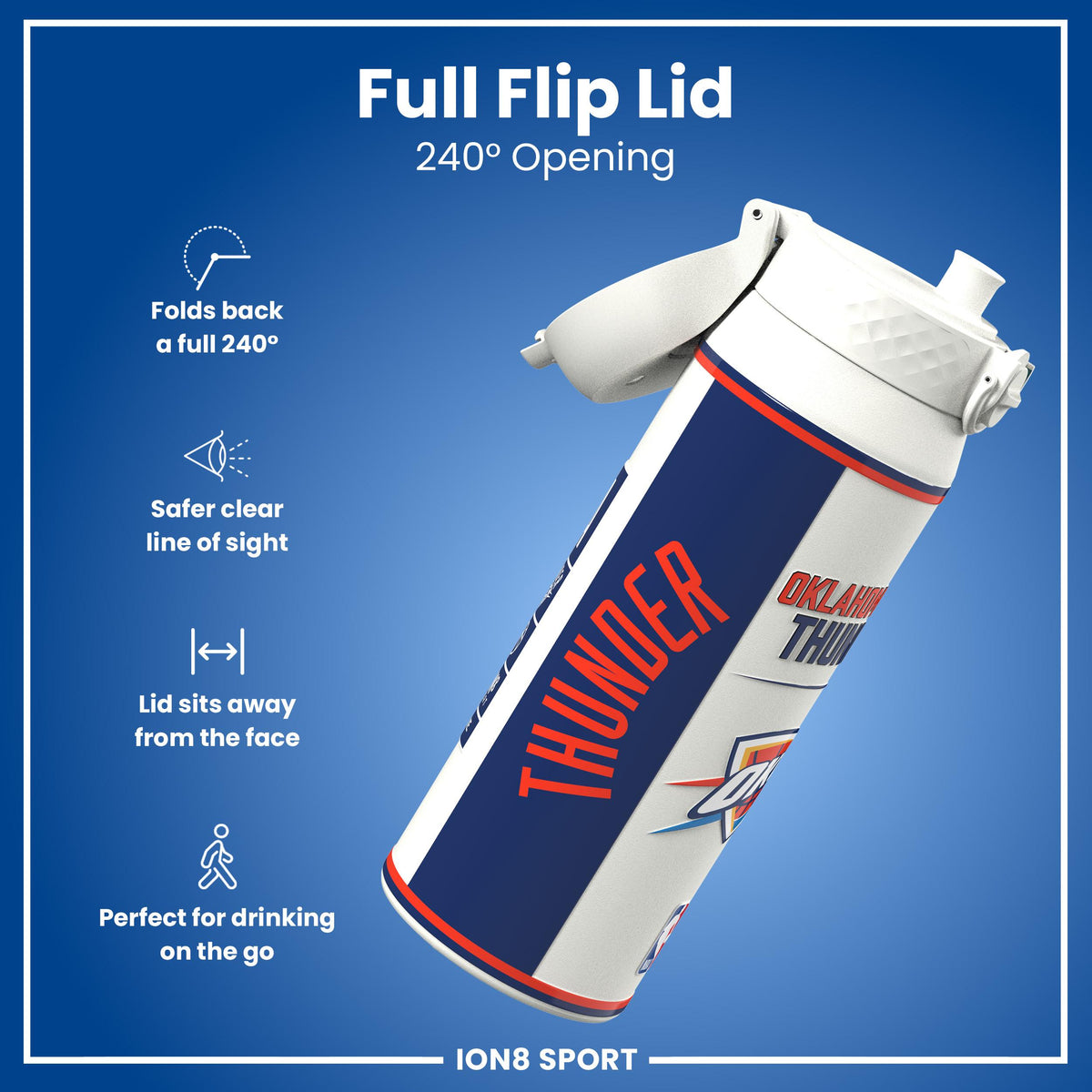 NBA x ION8, Insulated Steel Bottle, OK City Thunder, 24oz