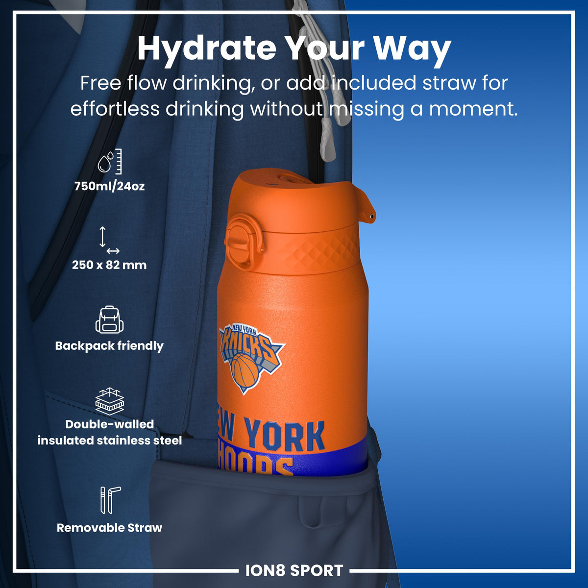 NBA x ION8, Insulated Steel Bottle, NY Knicks, 24oz