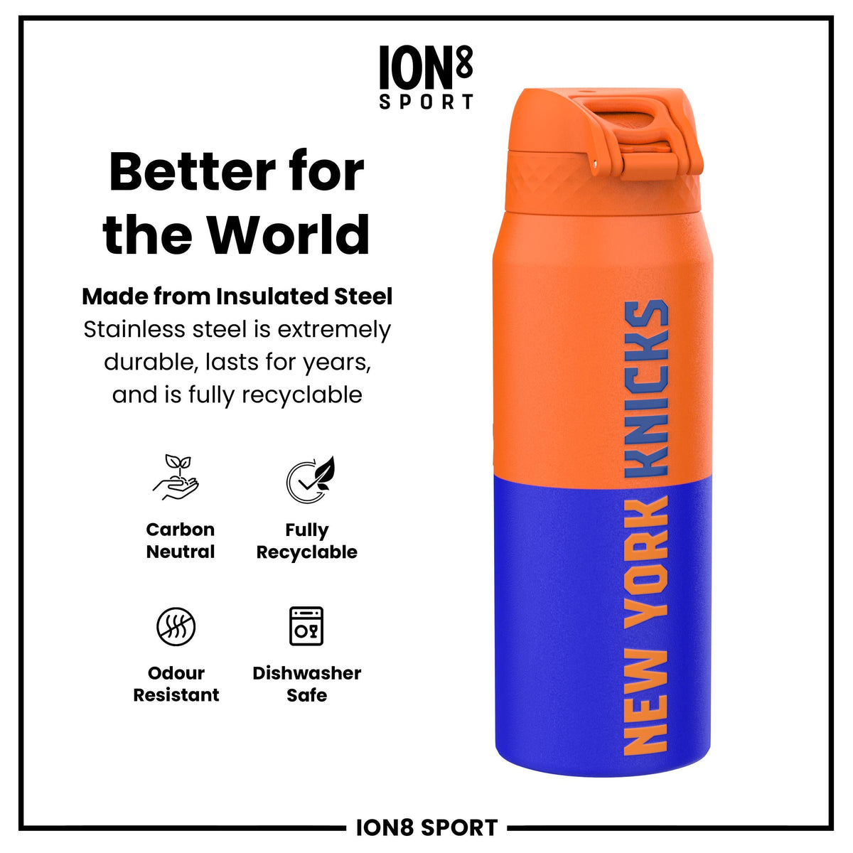 NBA x ION8, Insulated Steel Bottle, NY Knicks, 24oz