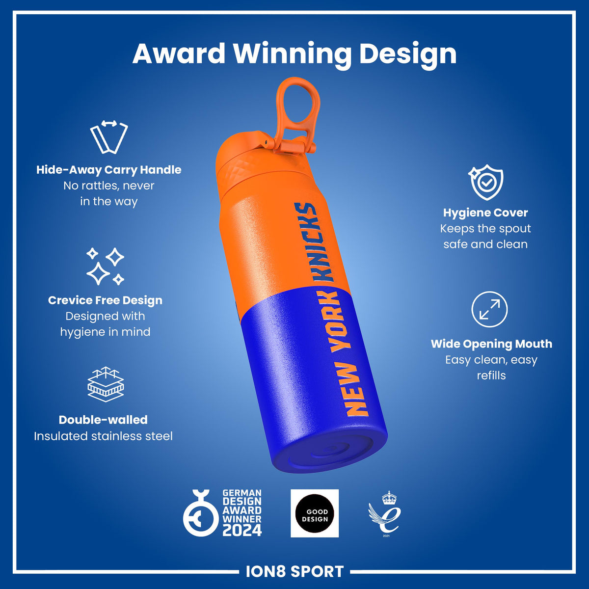 NBA x ION8, Insulated Steel Bottle, NY Knicks, 24oz