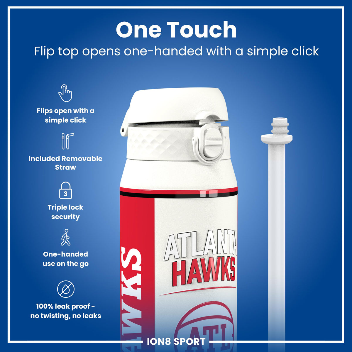 NBA x ION8, Insulated Steel Bottle, Atlanta Hawks, 24oz