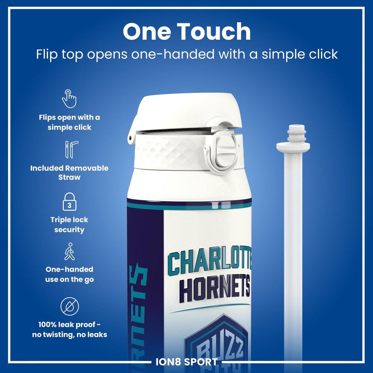 NBA x ION8, Insulated Steel Bottle, Charlotte Hornets, 24oz