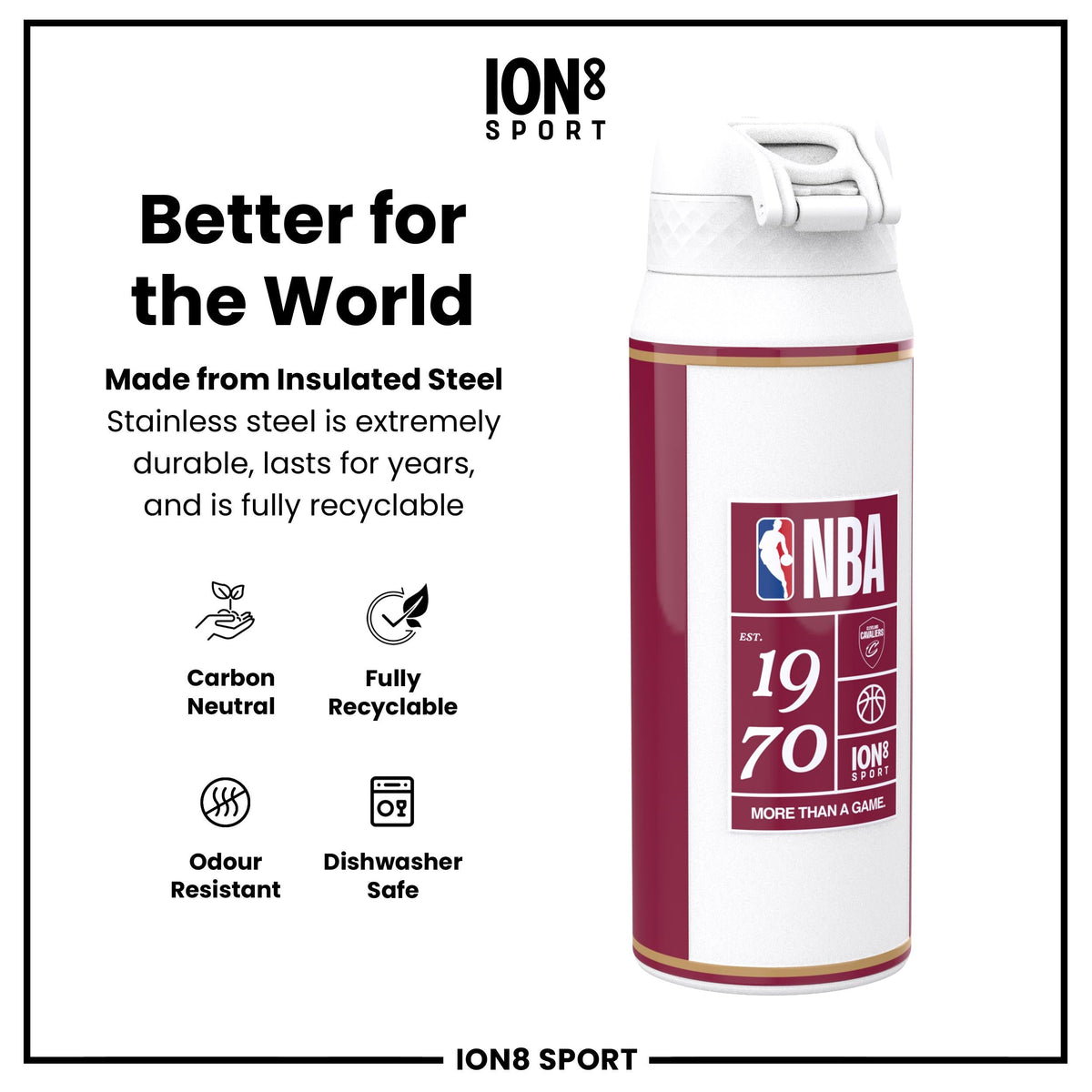 NBA x ION8, Insulated Steel Bottle, Cleveland Cavaliers, 24oz