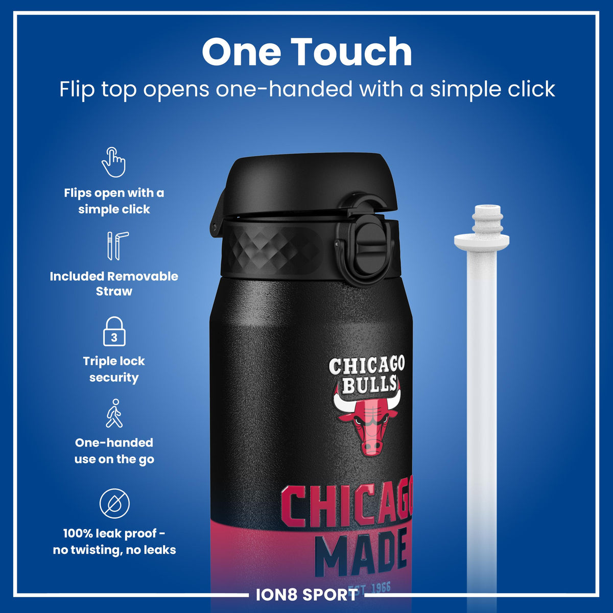 NBA x ION8, Insulated Steel Bottle, Chicago Bulls, 24oz