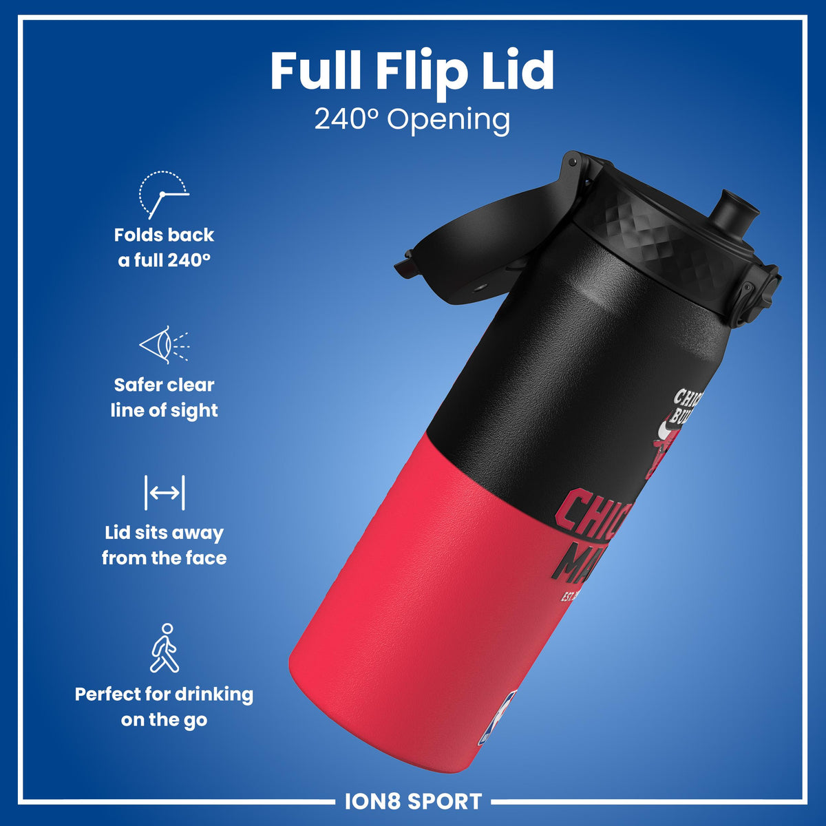 NBA x ION8, Insulated Steel Bottle, Chicago Bulls, 24oz
