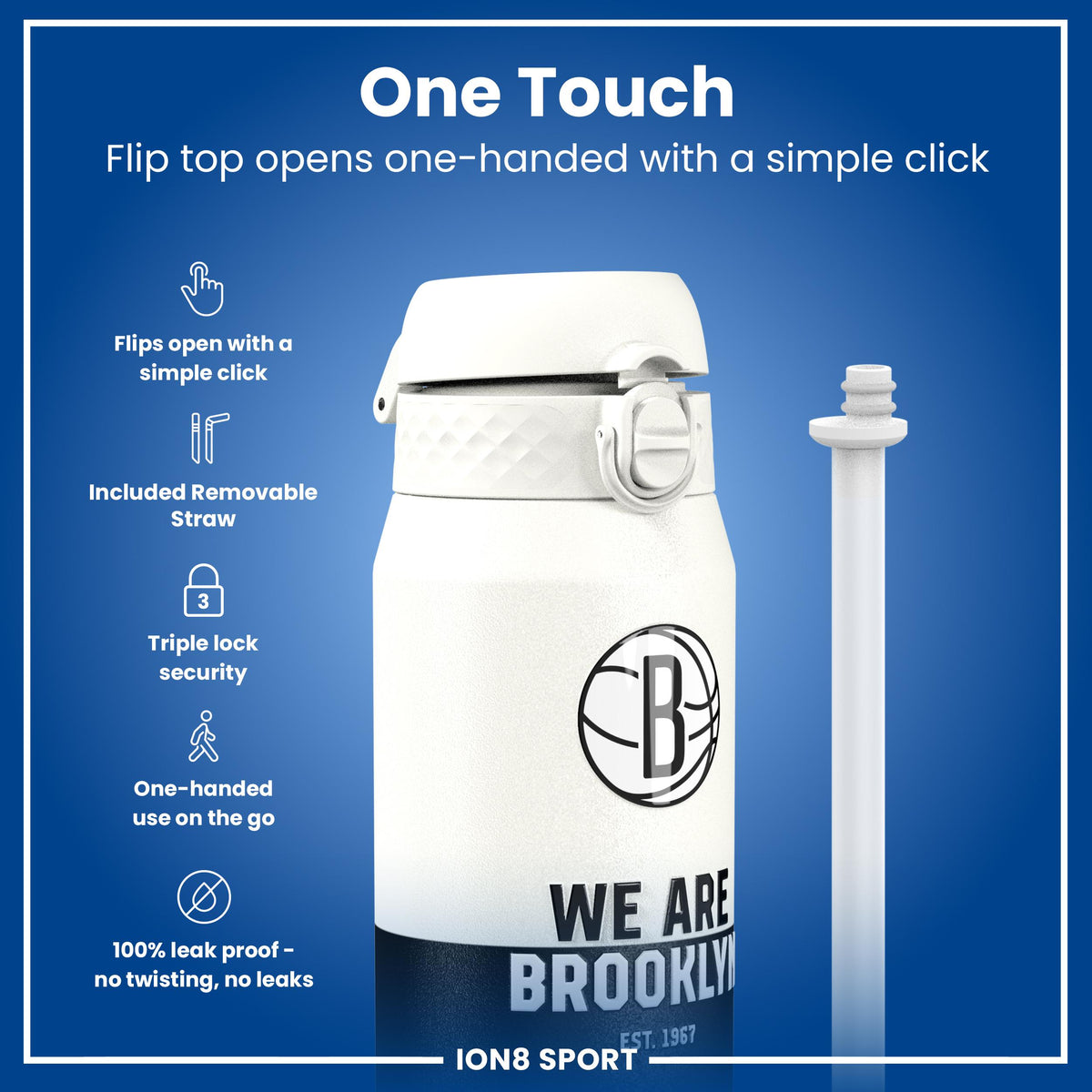 NBA x ION8, Insulated Steel Bottle, Brooklyn Nets, 24oz