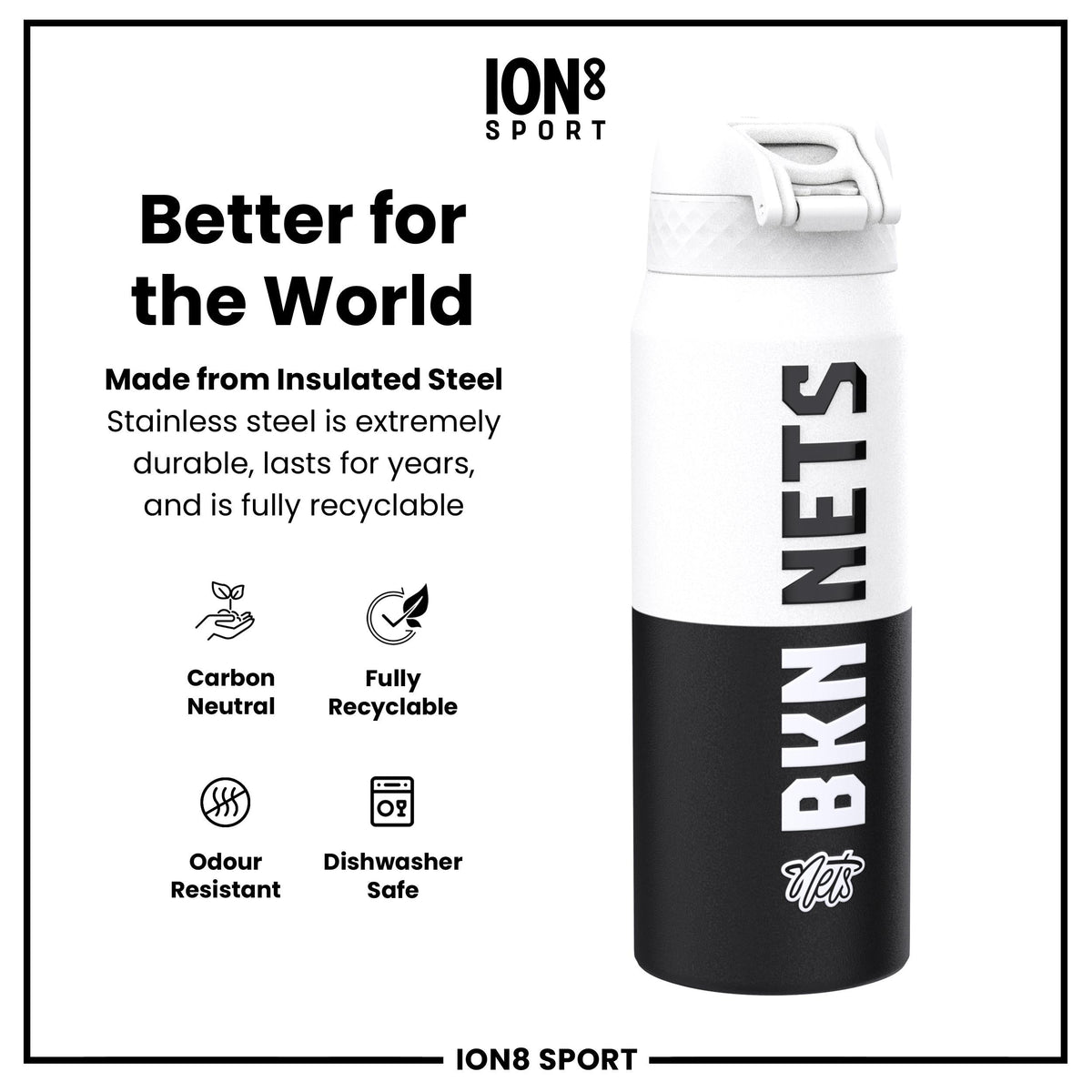 NBA x ION8, Insulated Steel Bottle, Brooklyn Nets, 24oz