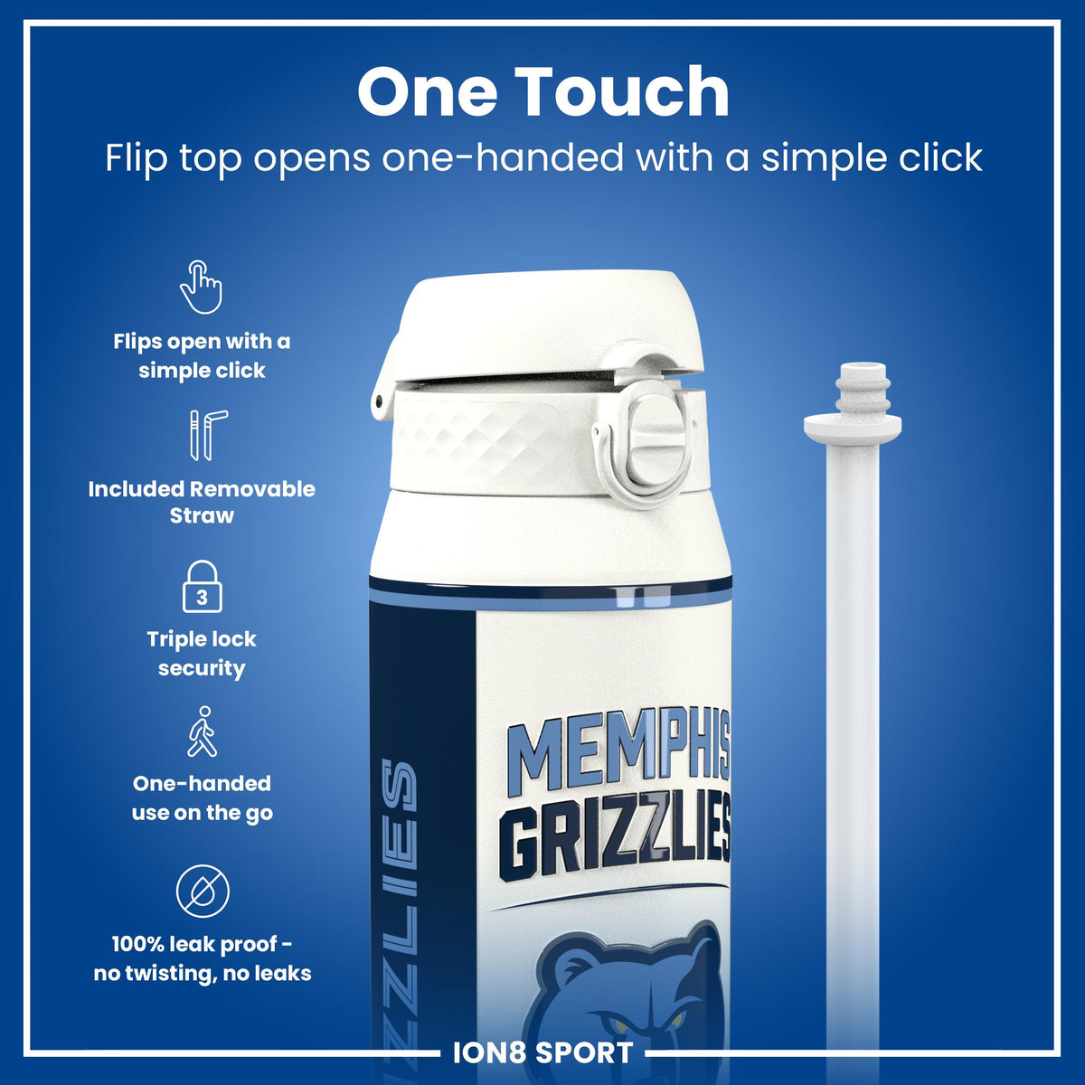 NBA x ION8, Insulated Steel Bottle, Memphis Grizzlies, 24oz