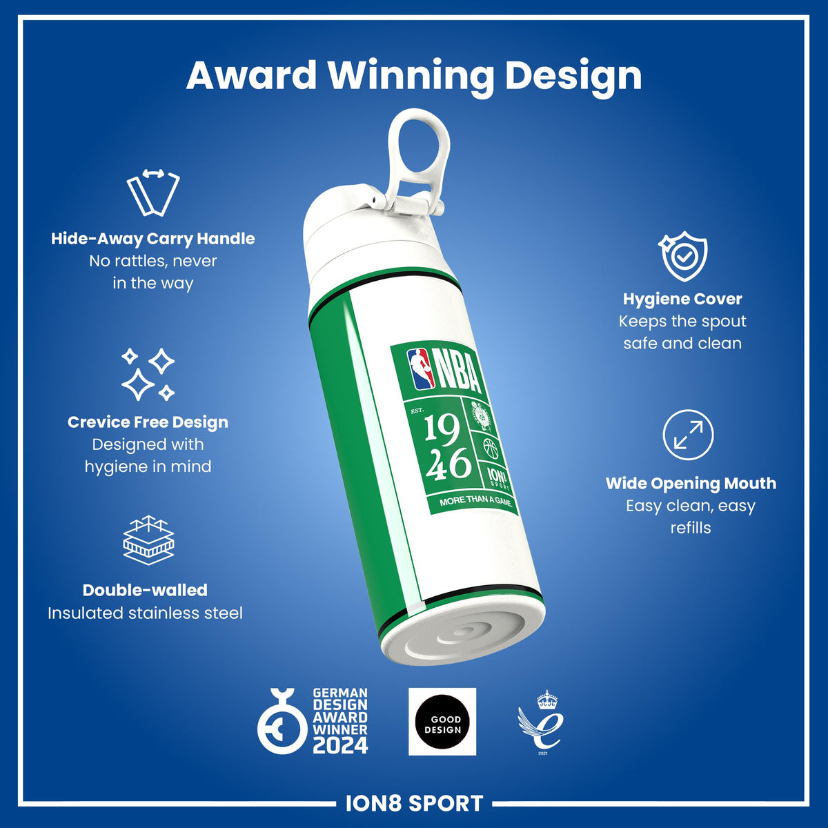 NBA x ION8, Insulated Steel Bottle, Boston Celtics, 24oz