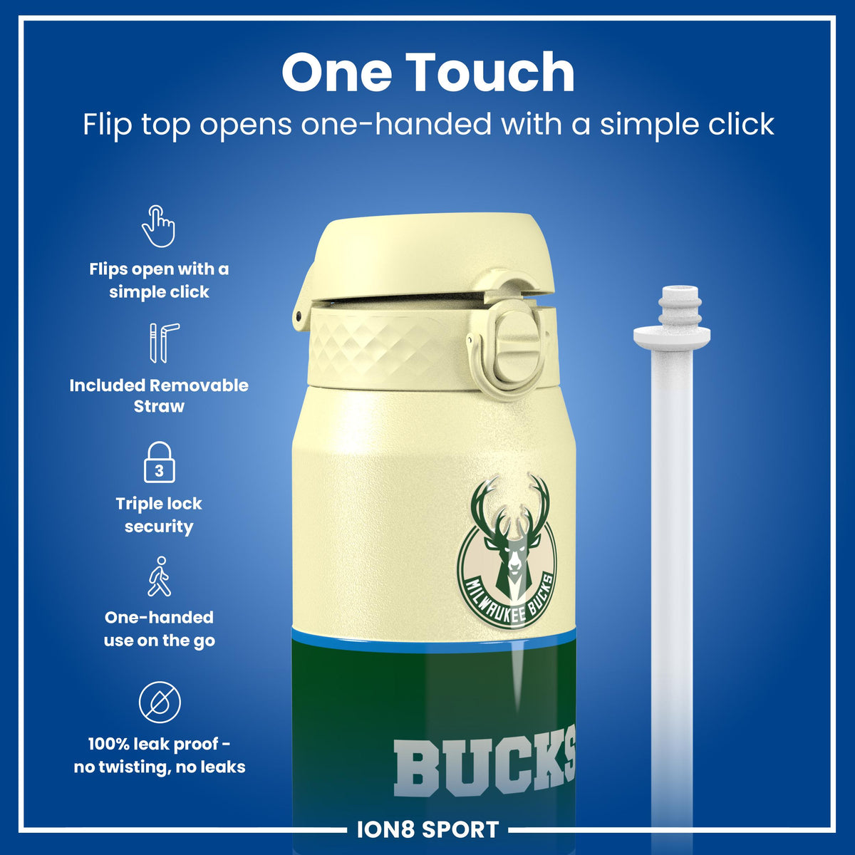 NBA x ION8, Insulated Steel Bottle, Milwaukee Bucks, 24oz