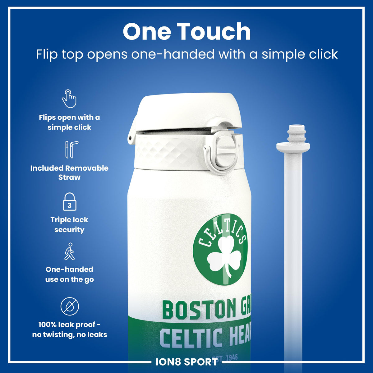 NBA x ION8, Insulated Steel Bottle, Boston Celtics, 24oz