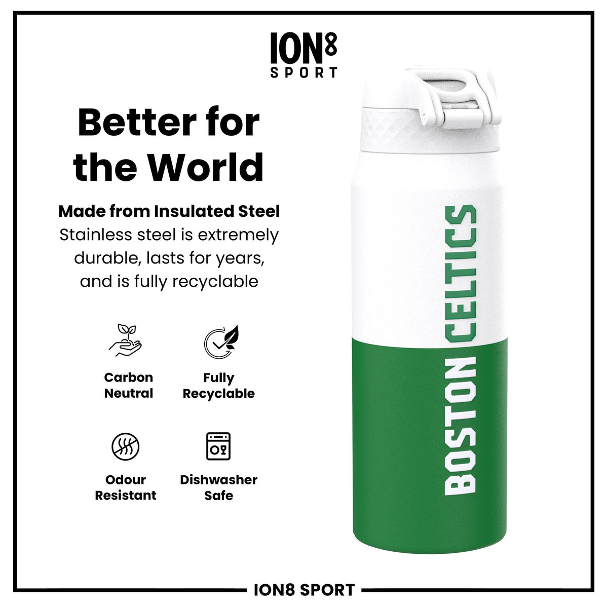 NBA x ION8, Insulated Steel Bottle, Boston Celtics, 24oz