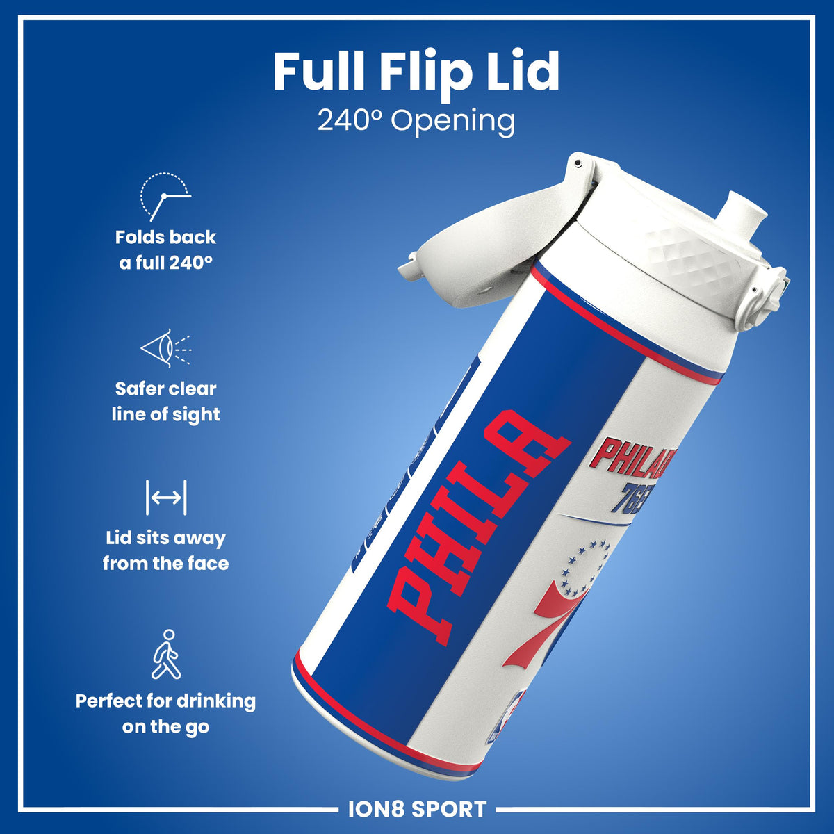 NBA x ION8, Insulated Steel Bottle, Philadelphia 76ers, 24oz