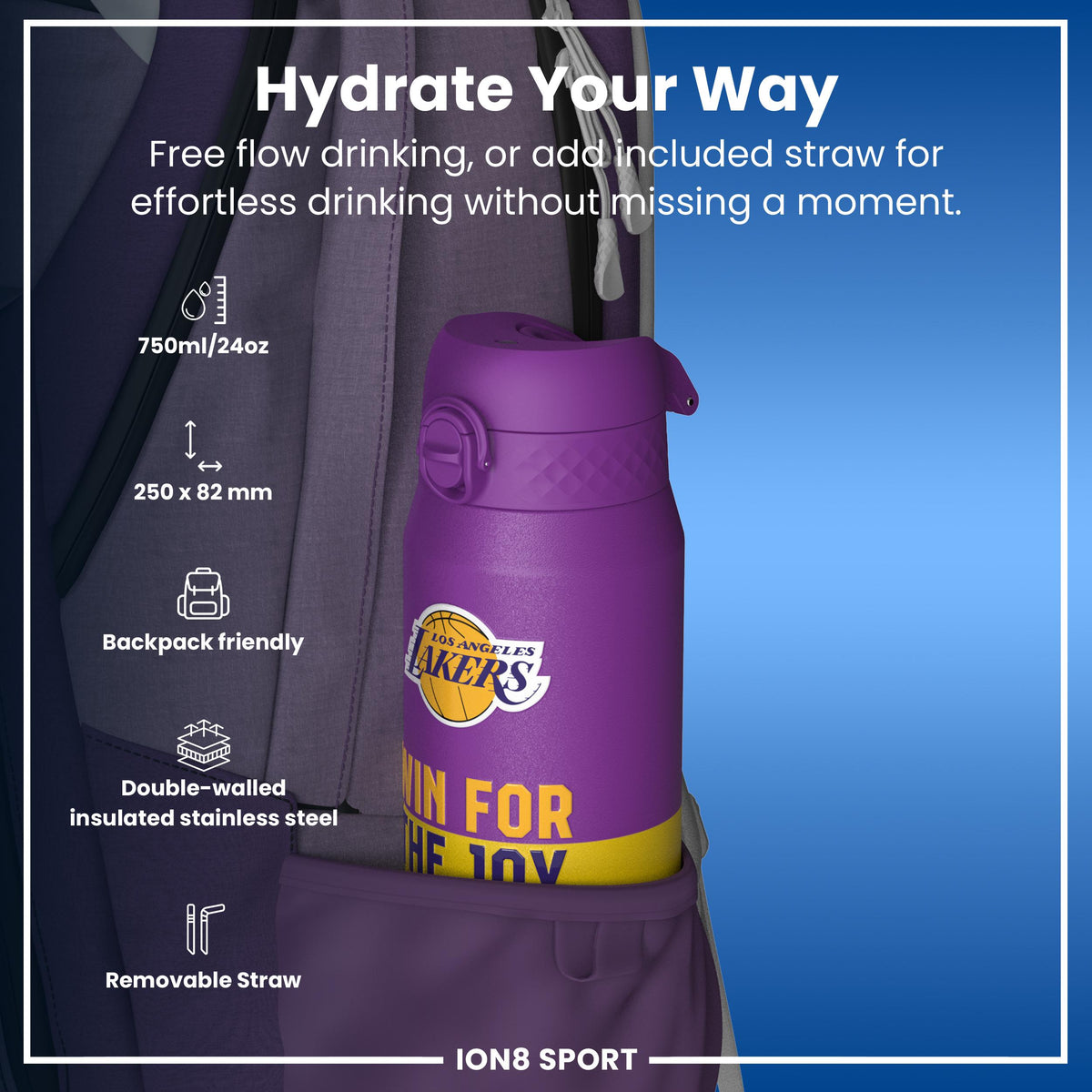 NBA x ION8, Insulated Steel Bottle, LA Lakers, 24oz