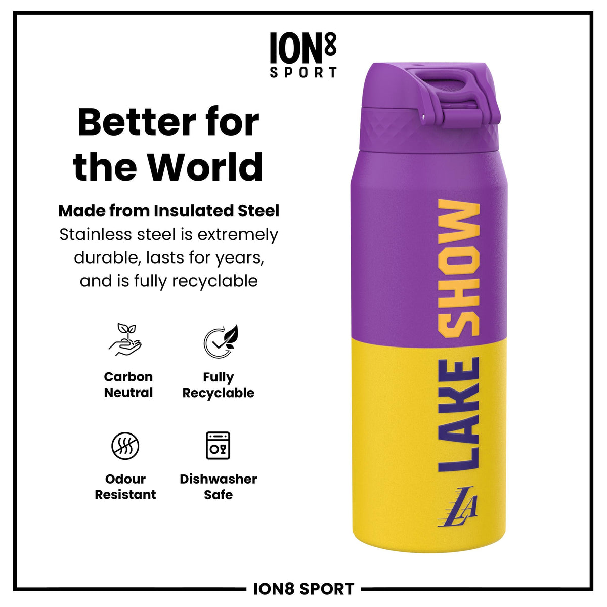 NBA x ION8, Insulated Steel Bottle, LA Lakers, 24oz