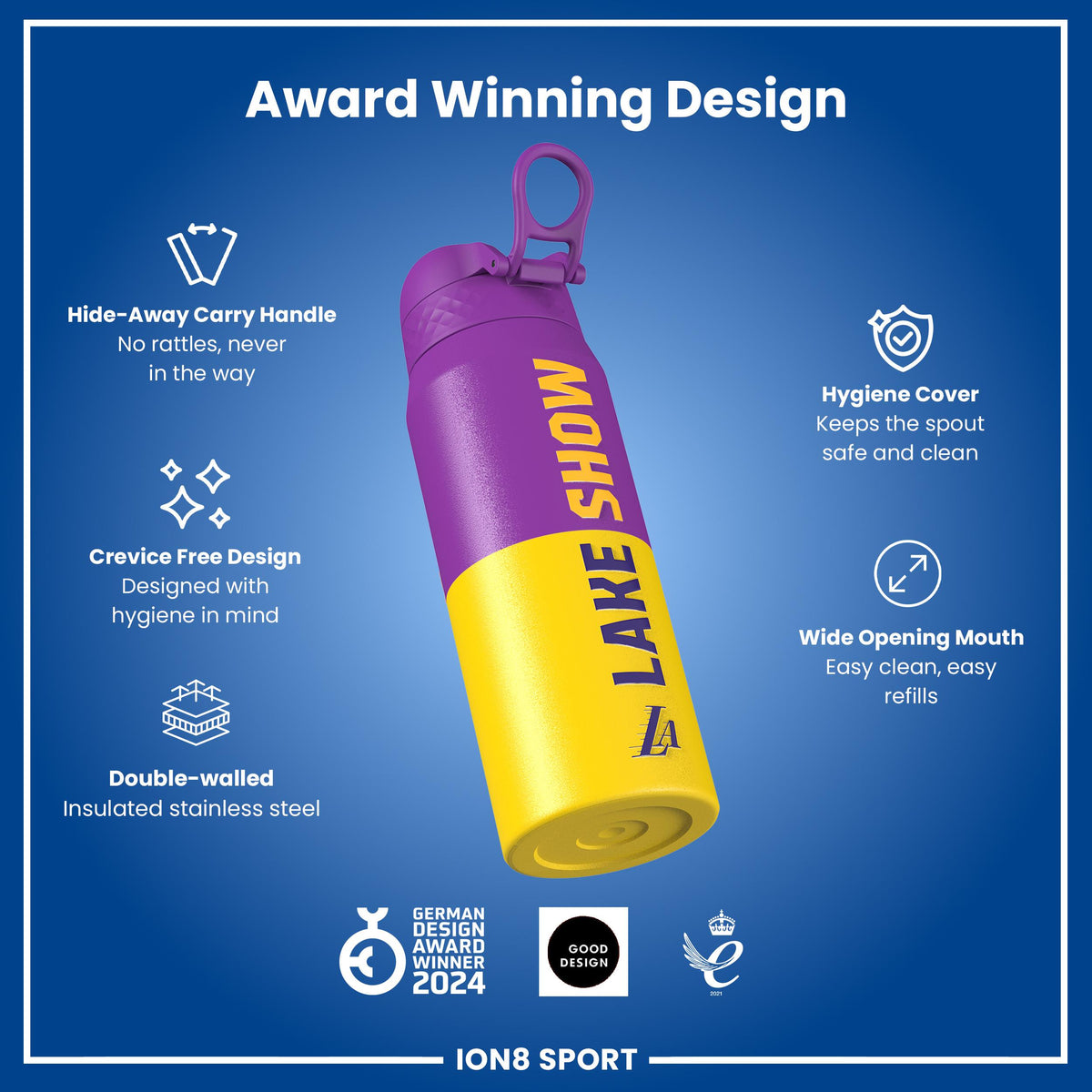 NBA x ION8, Insulated Steel Bottle, LA Lakers, 24oz