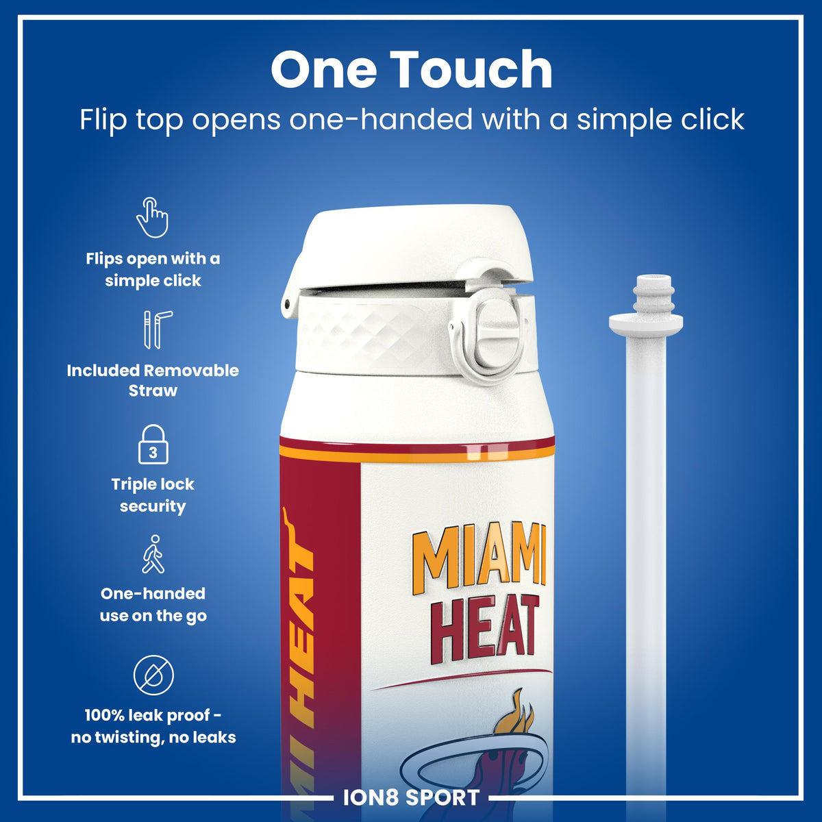 NBA x ION8, Insulated Steel Bottle, Miami Heat, 24oz