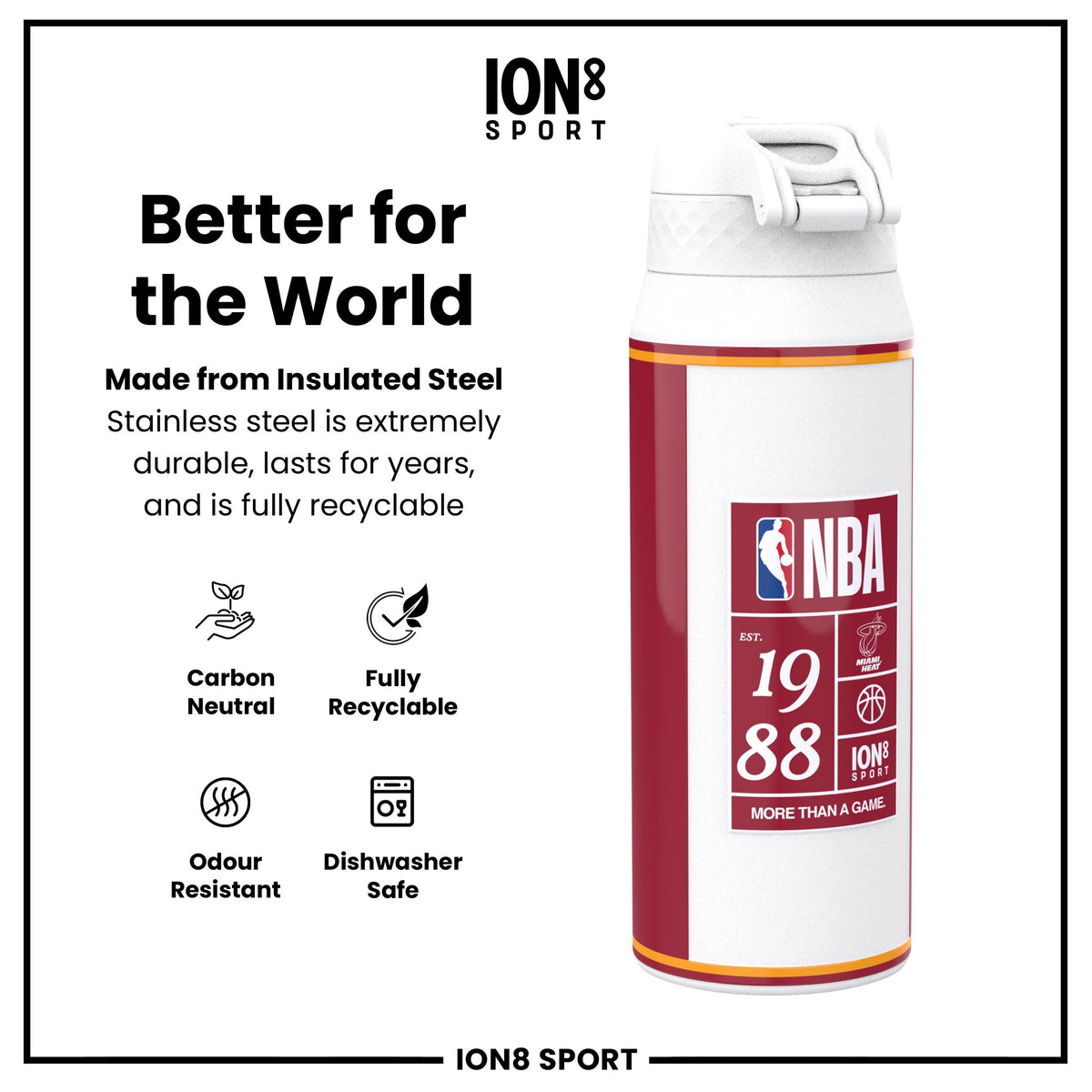 NBA x ION8, Insulated Steel Bottle, Miami Heat, 24oz