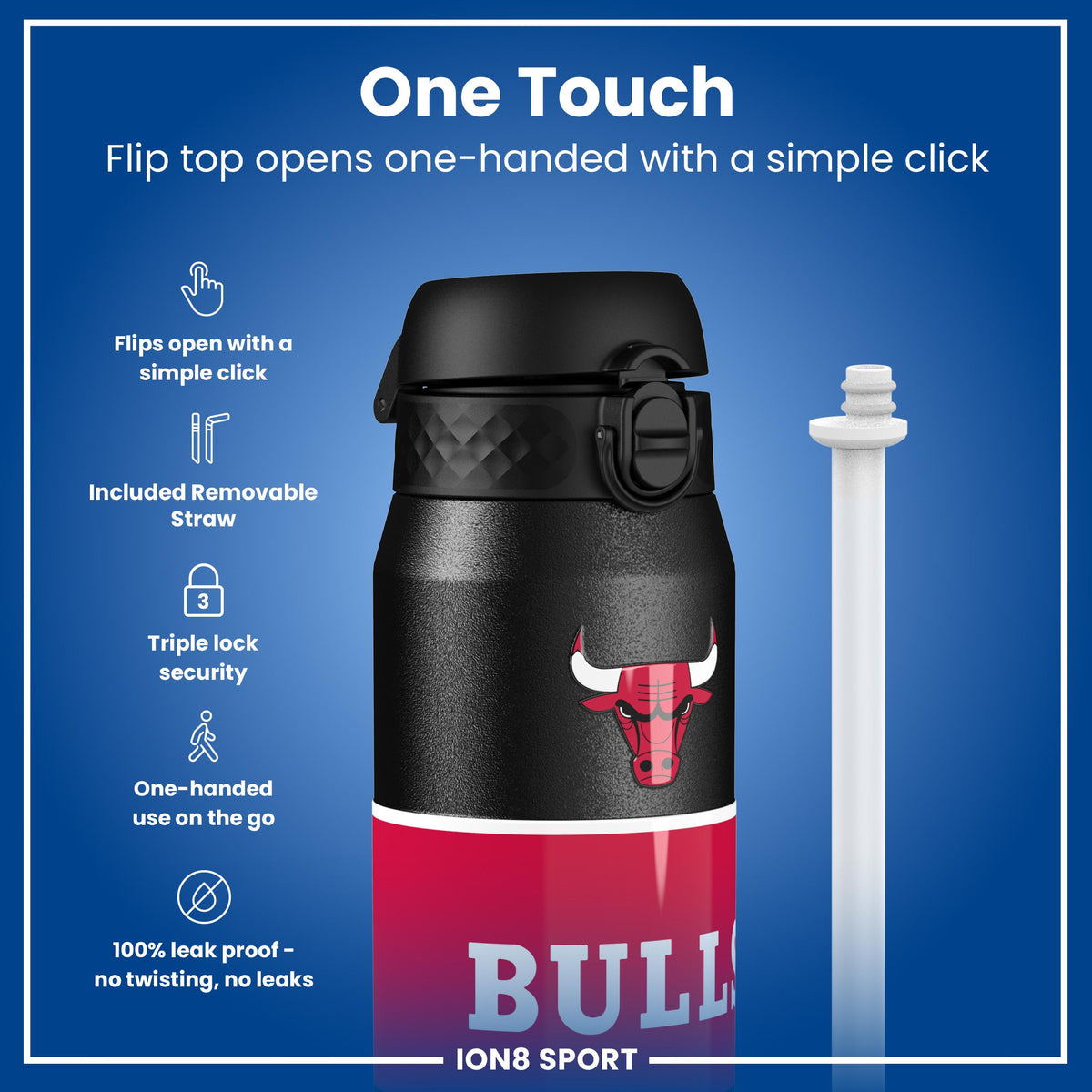 NBA x ION8, Insulated Steel Bottle, Chicago Bulls, 24oz