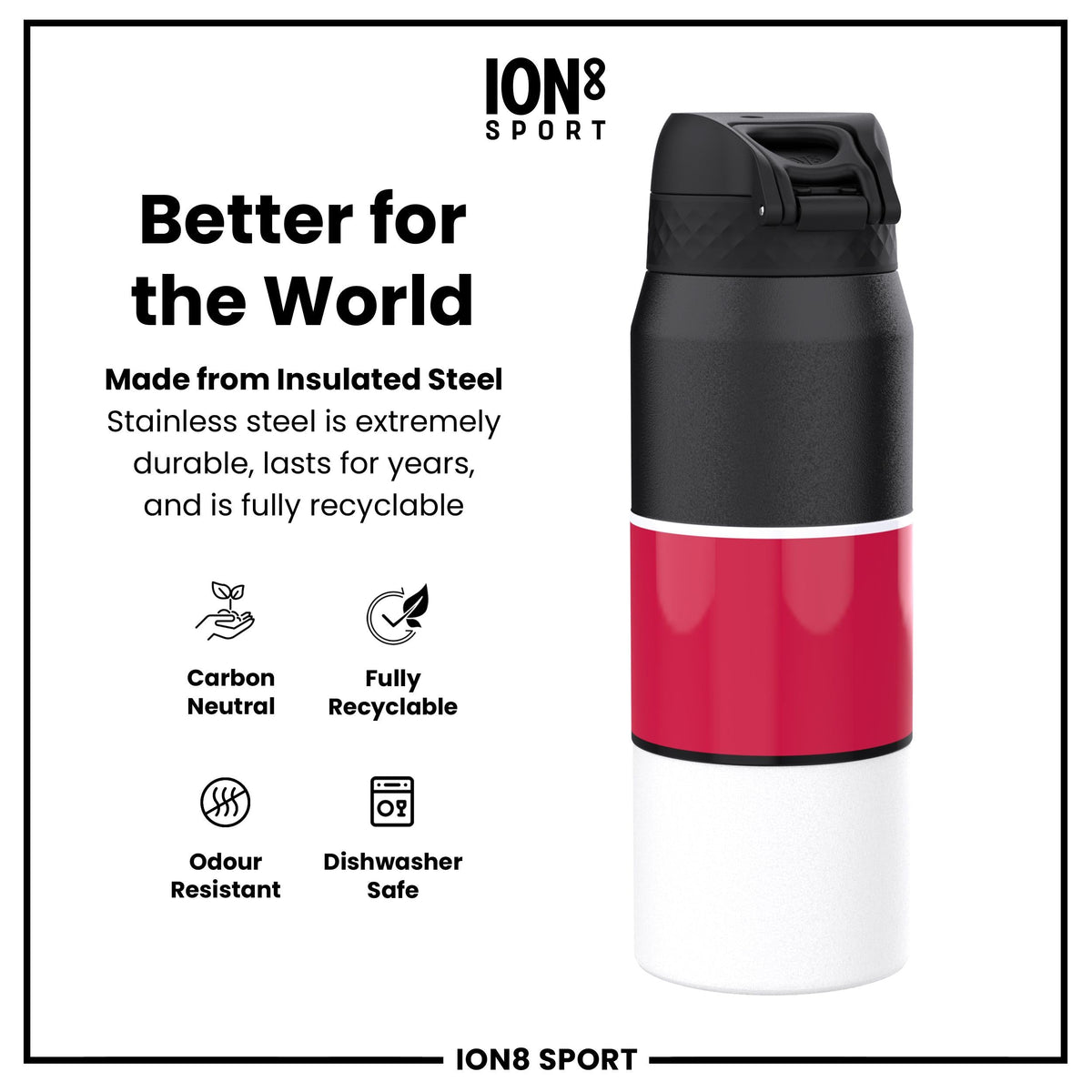 NBA x ION8, Insulated Steel Bottle, Chicago Bulls, 24oz
