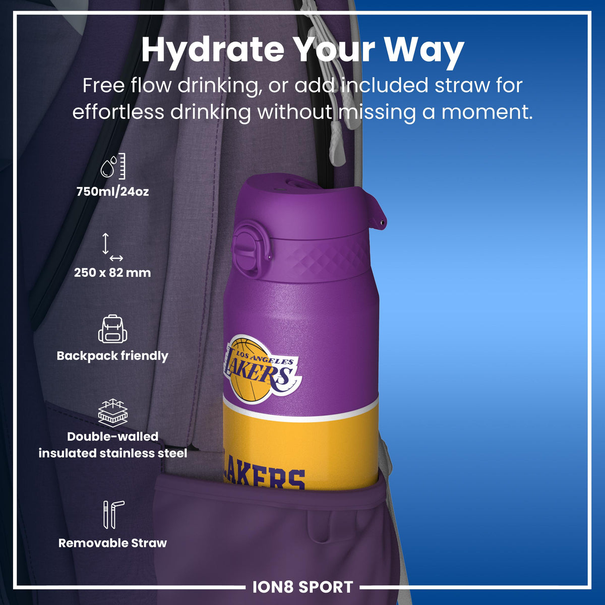 NBA x ION8, Insulated Steel Bottle, LA Lakers, 24oz