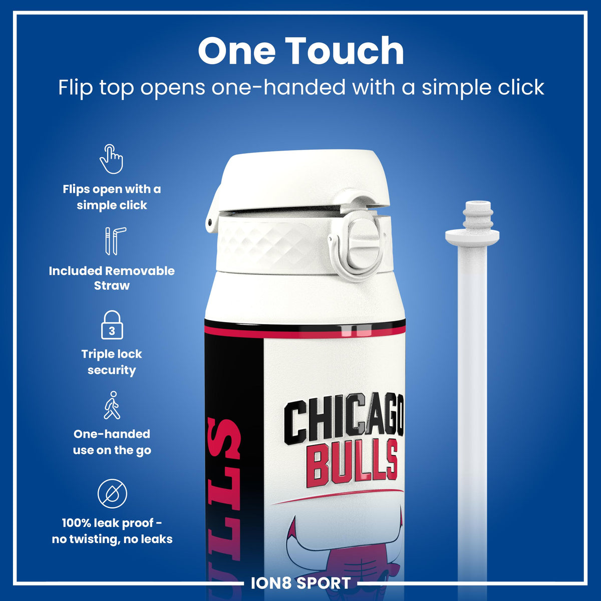 NBA x ION8, Insulated Steel Bottle, Chicago Bulls, 24oz