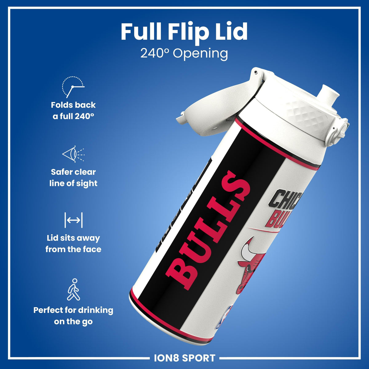 NBA x ION8, Insulated Steel Bottle, Chicago Bulls, 24oz