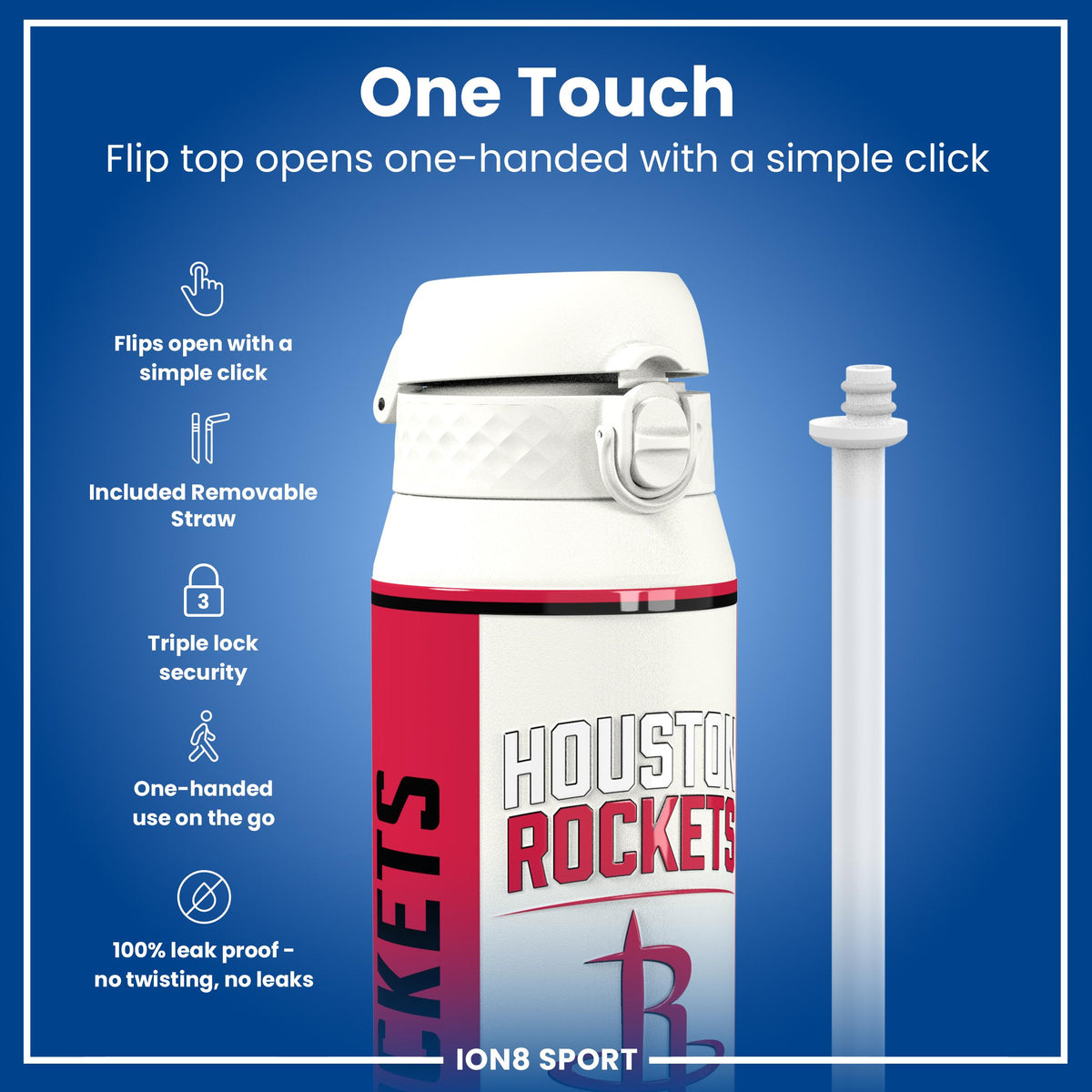 NBA x ION8, Insulated Steel Bottle, Houston Rockets, 24oz