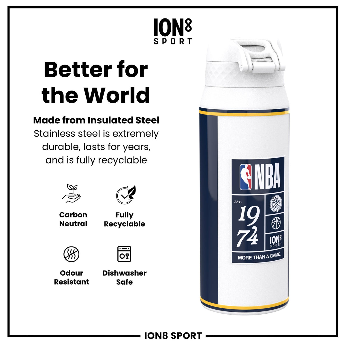 NBA x ION8, Insulated Steel Bottle, Denver Nuggets, 24oz